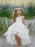 High Low Ruffled White Flower Girl Dress LBQF0027